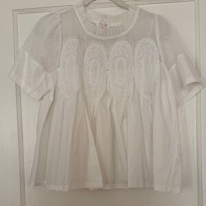 Fate White Lace Yoke Short Sleeve Blouse